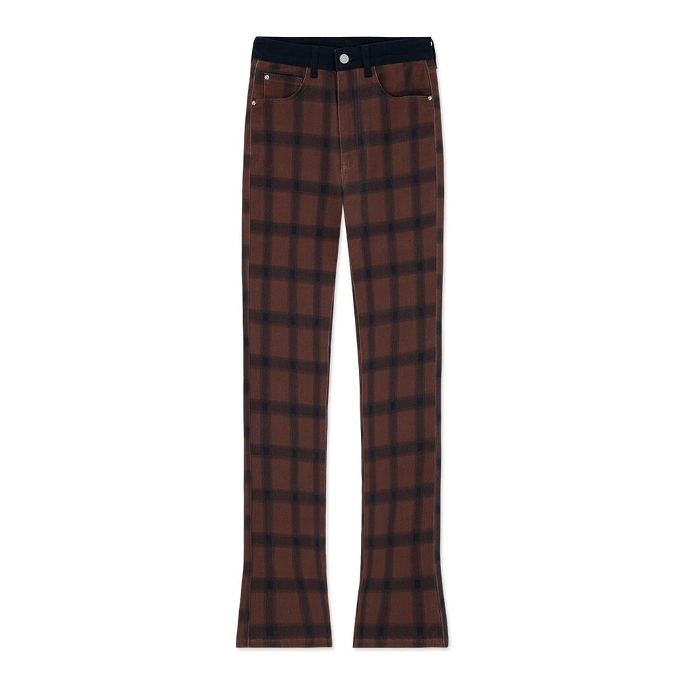 WeWoreWhat Plaid Flare Jeans Brown Black Stretch Twill Women's 26 NWT Y2K